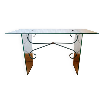 Table basse verre et fer forgé, Italie 1960