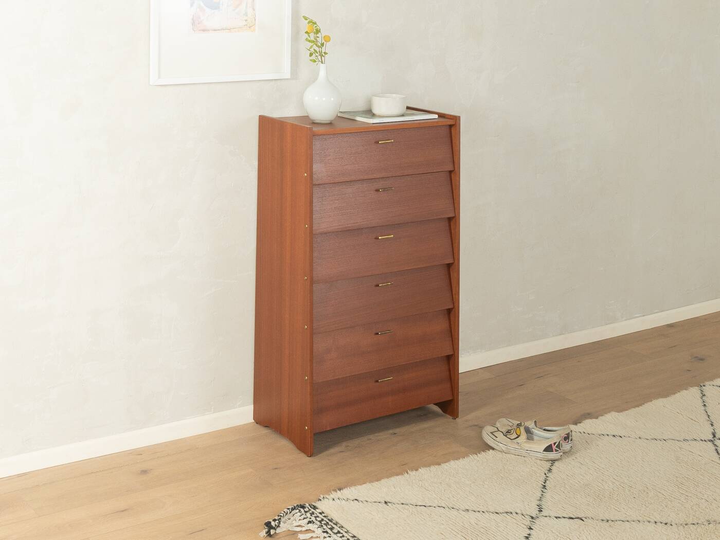 Classic shoe cabinet from the 1960s with brass handles