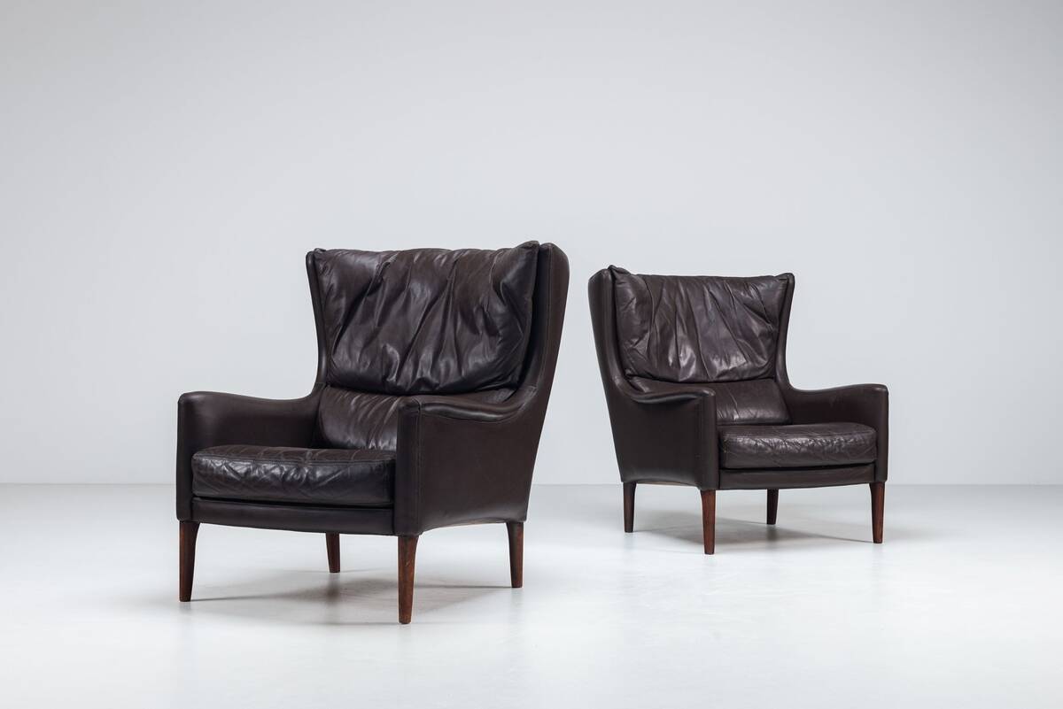 Pair of Durlet lounge chairs brown leather Belgium 1960