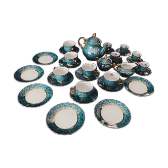 Czech porcelain tea set, 24 carat gold Green service Karlovy Vary "Malakhit" 70s