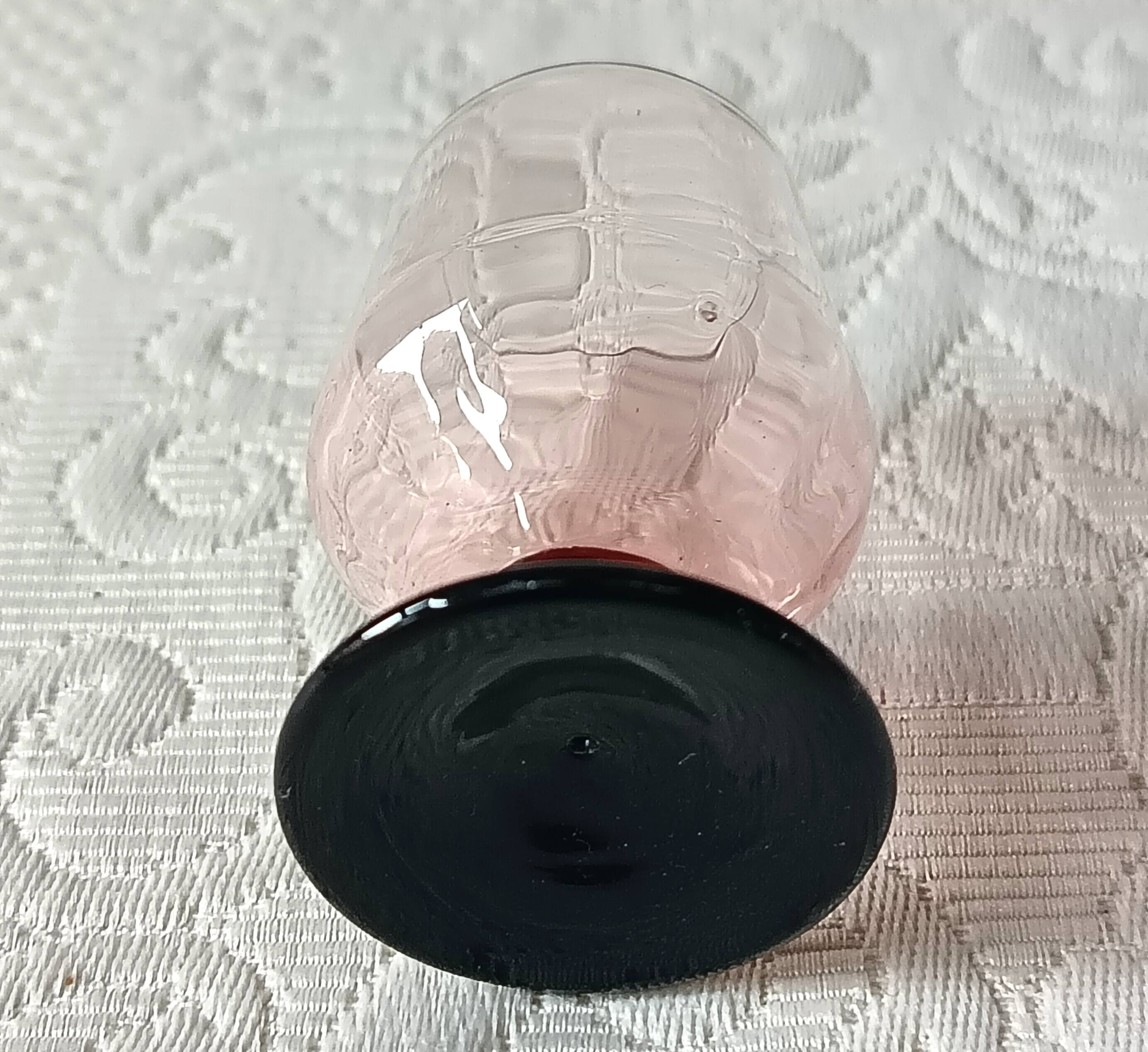 9 french liqueur glasses pink black foot vintage france