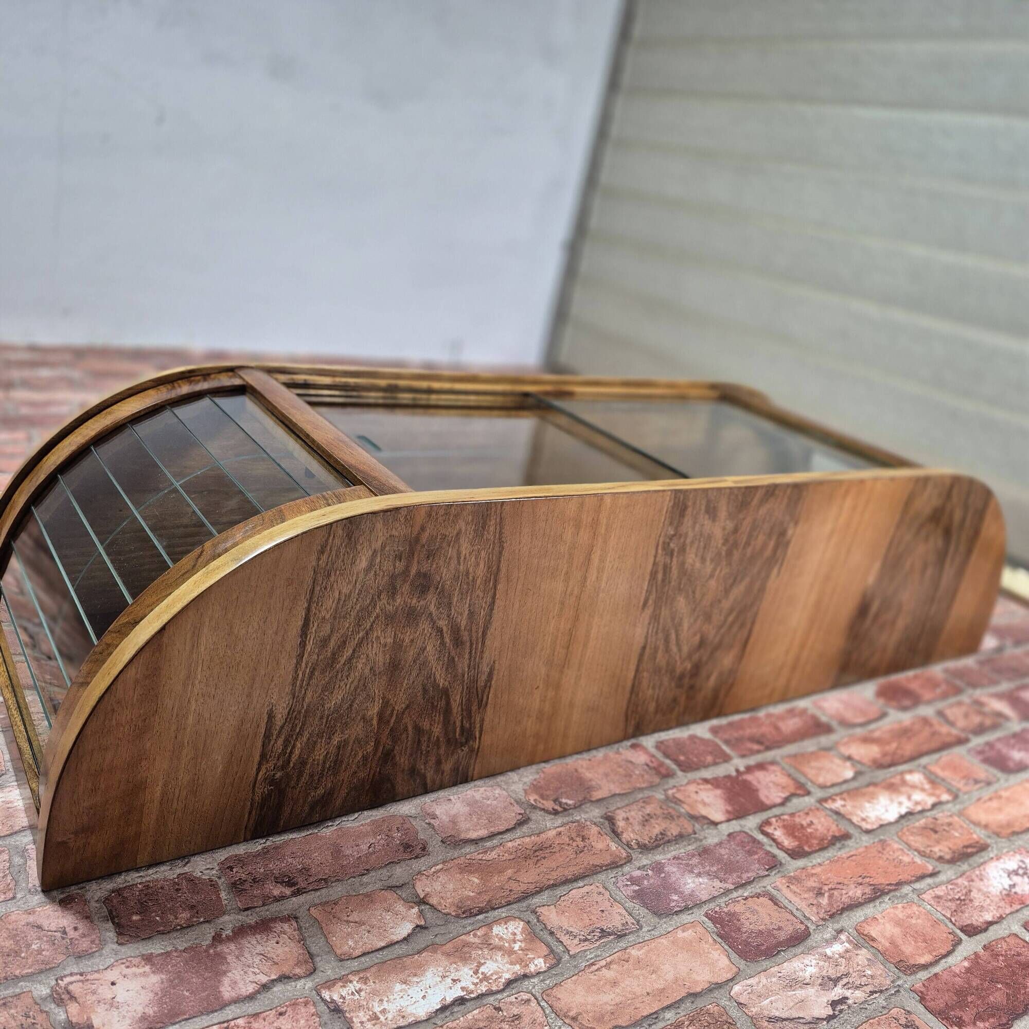 Upcycled Art Deco Walnut Wall Cabinet with Slatted Glass Corners - 1930s