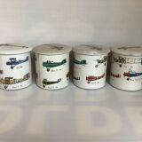 4 old metal boxes lithographed aircraft pattern