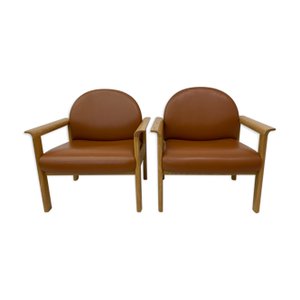 Set de 2 fauteuils lounge en cuir années 1970