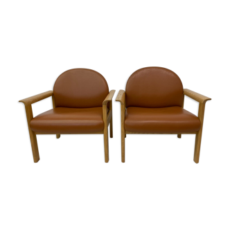 Set of 2 lounge armchairs in leather 1970s