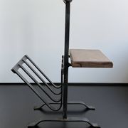 Brutalist wrought iron magazine rack with shelf, 1950s