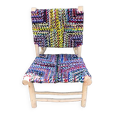 Wooden armchair braiding multicolored fabrics