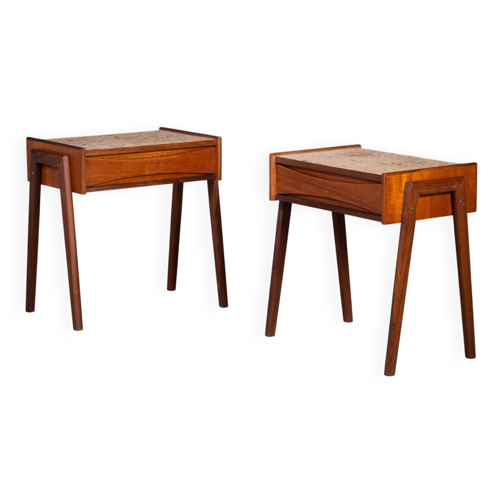 Teak Bedside Tables with Cork Top by Ølholm Møbelfabrik, 1960s, Set of 2