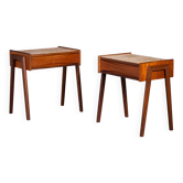 Tables de Chevet en Teck avec Plateau en Liège par Ølholm Møbelfabrik, 1960s, Set de 2