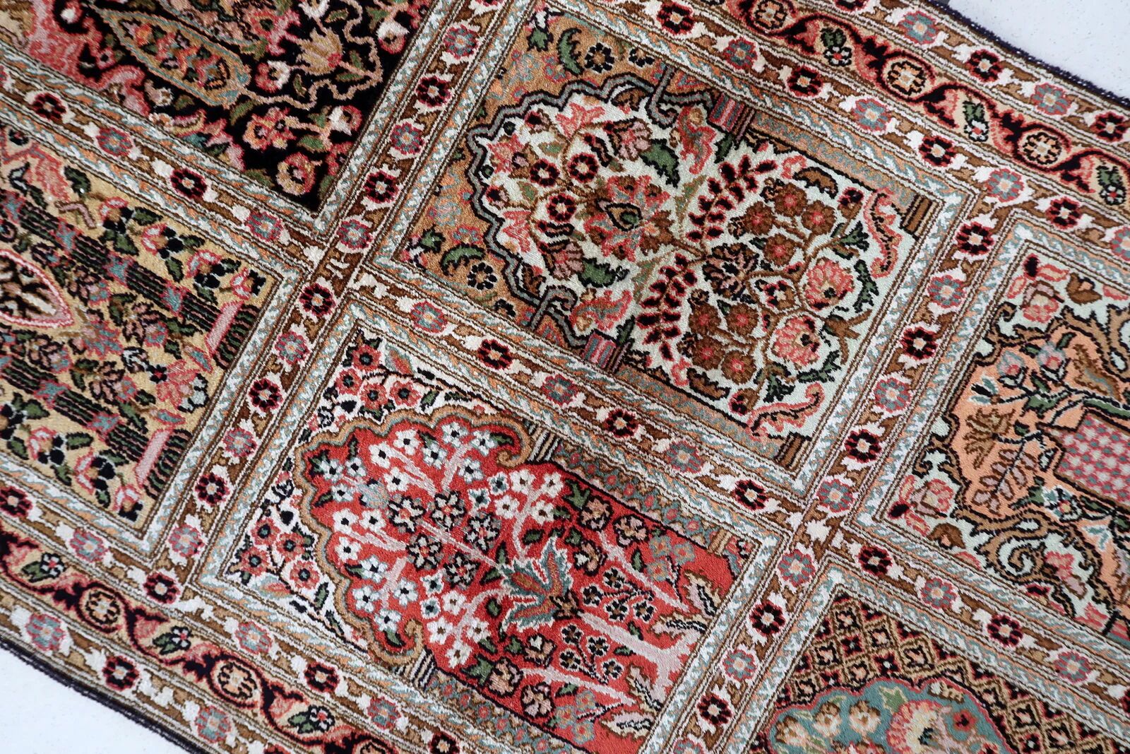 Vintage 1950s Persian Qum silk rug 72cm x 140cm