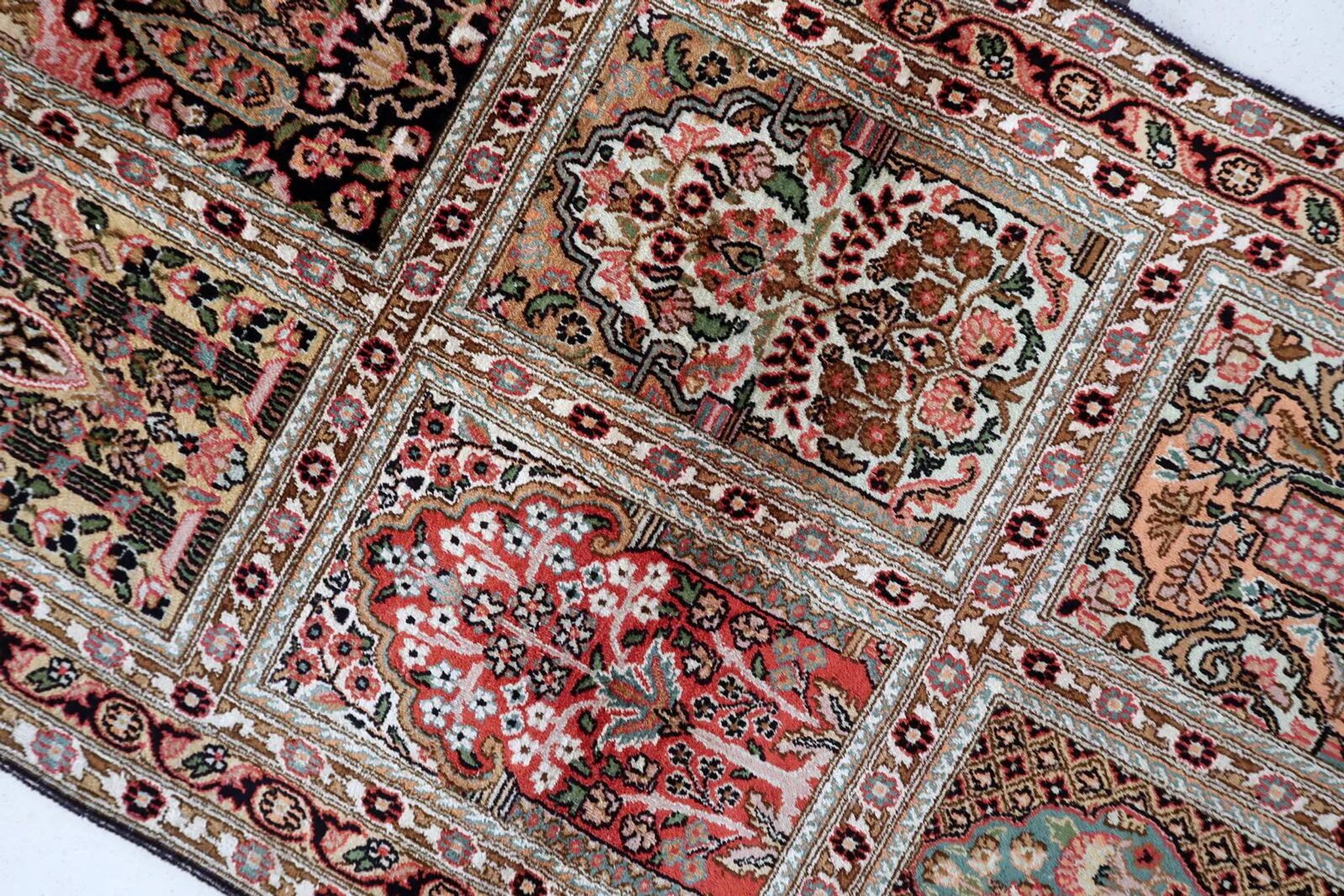 Vintage 1950s Persian Qum silk rug 72cm x 140cm