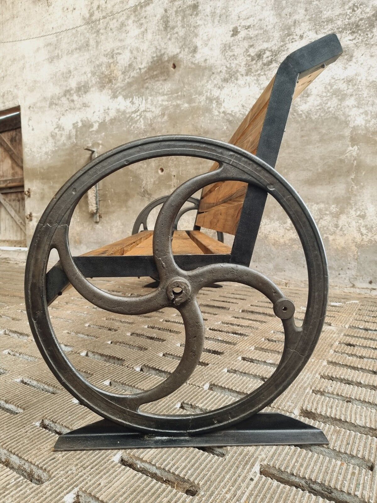 Antique garden bench cast iron with old beams 210 cm