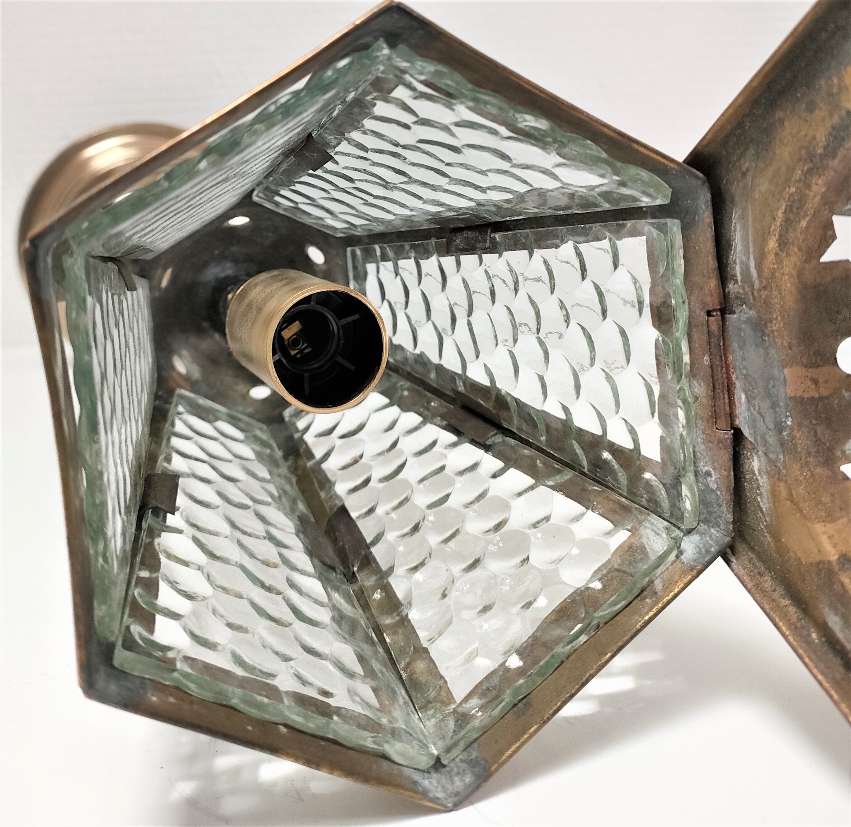 Lampe lanterne laiton et verre début XXème