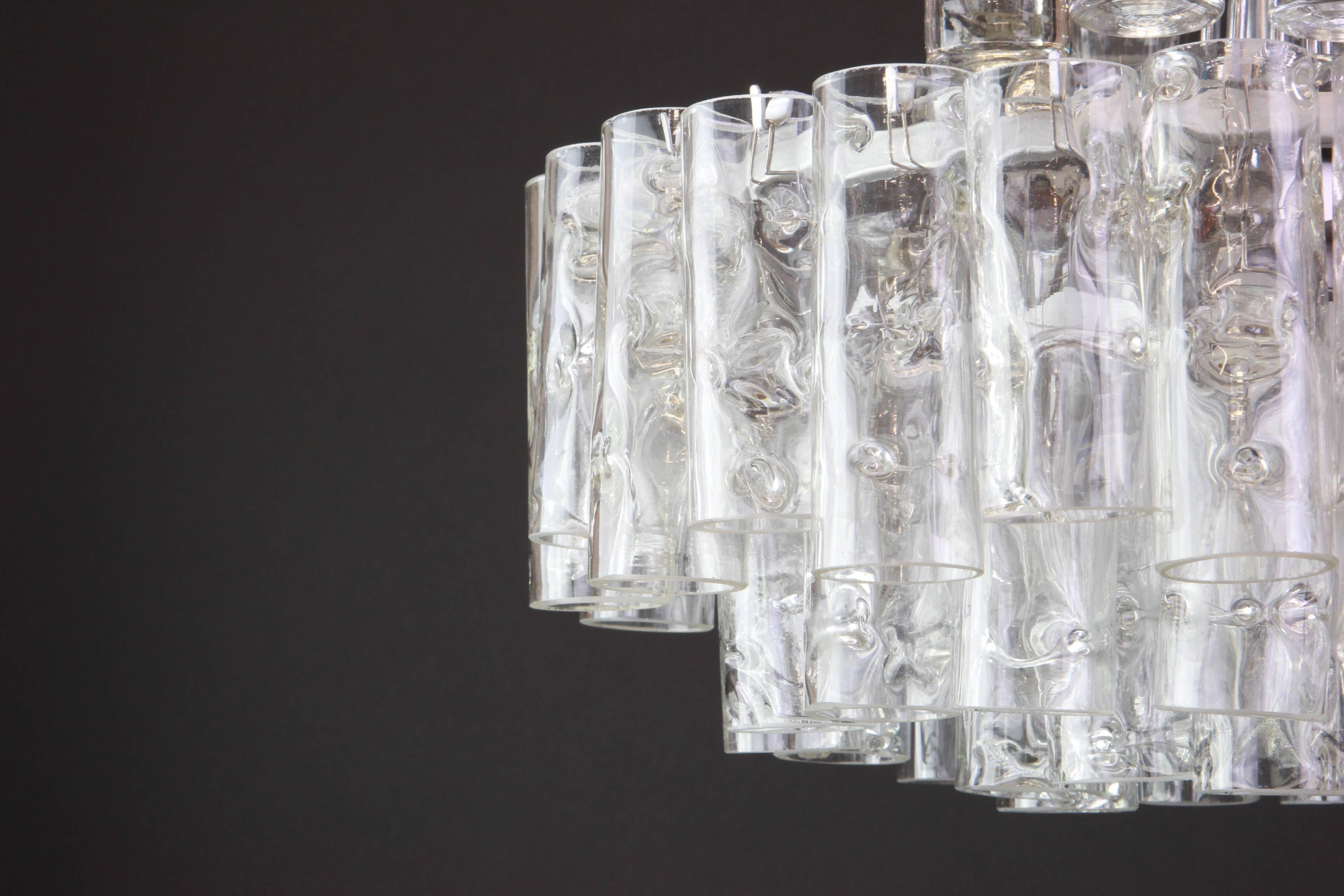 Superb glass tube chandelier in Murano ice by Doria, Germany, 1960s.