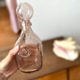 Pink bubbled glass decanter Biot vintage 60s