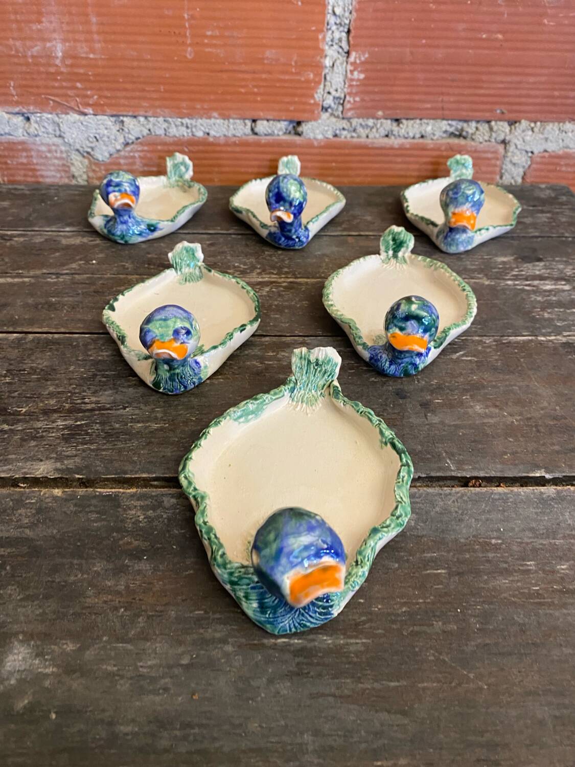 Plate + 6 Duck-Shaped Foie Gras Service Plates, Polychrome Ceramic