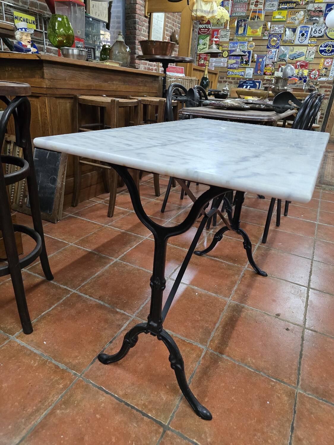 Cast iron bistro table with marble top