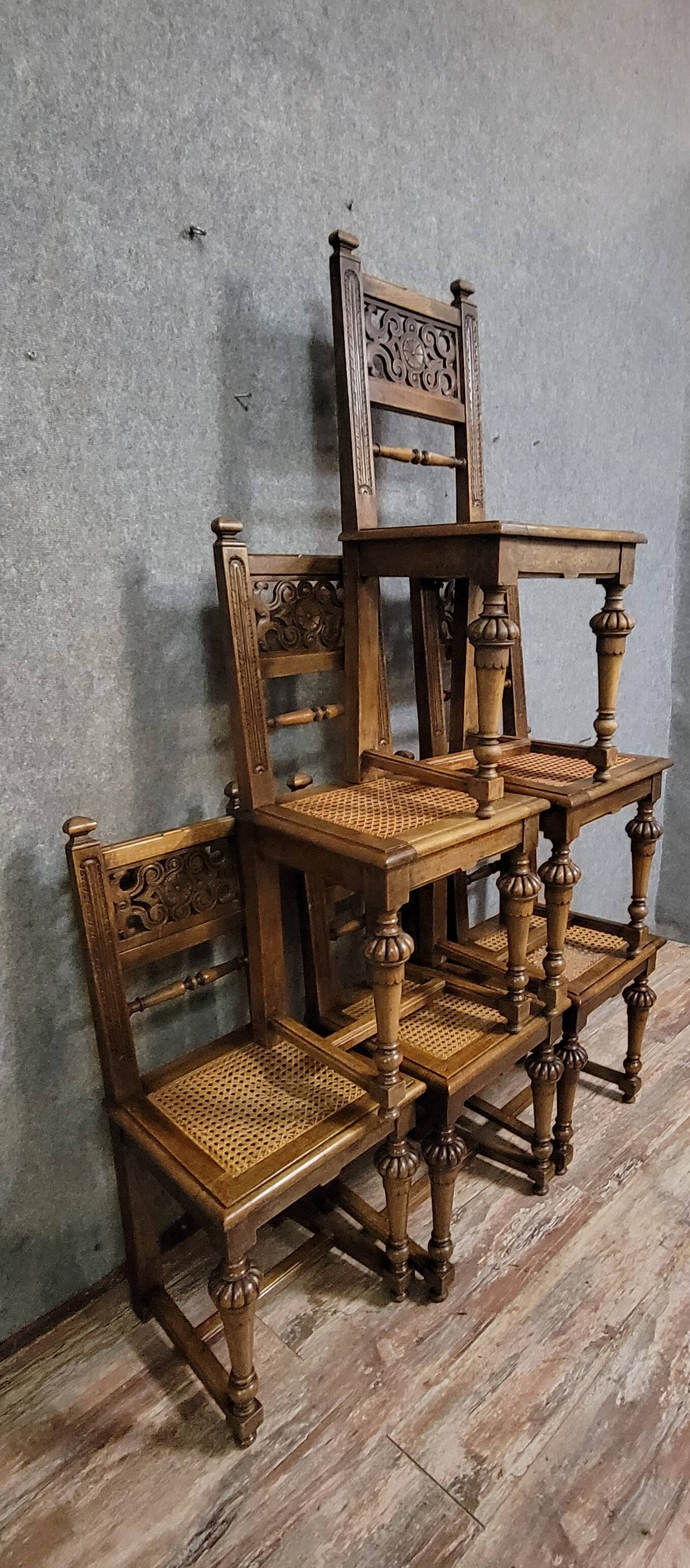 Set of six Renaissance-style chairs in solid wood