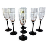 7 Flûtes Luminarc Domino verre à pied noir opale trempée vintage