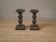 Pair of carved wood candlesticks iron nails handcrafted brutalist design candlesticks