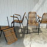 Set of 4 vintage rattan and bamboo chairs by Schumacher, Belgium 1950s.
