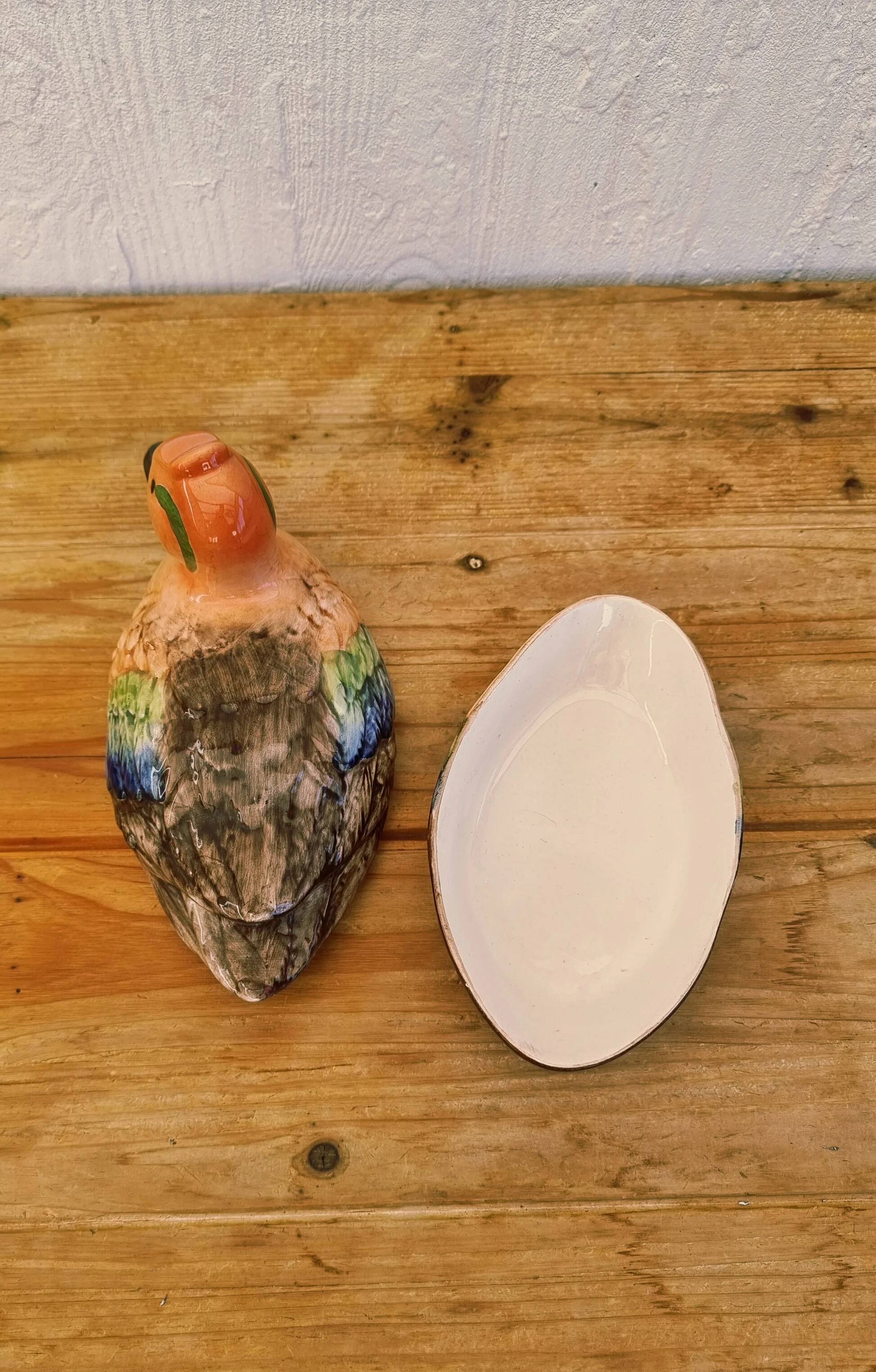 Vintage duck terrine in ceramic signed by Michel Caugant.