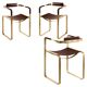 Set of 3 Armchairs, Aged Brass Steel and Dark Brown Leather, Contemporary Style