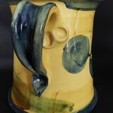 Vintage earthenware pitcher with a glossy finish, signature to be identified, 20th-century ceramics.