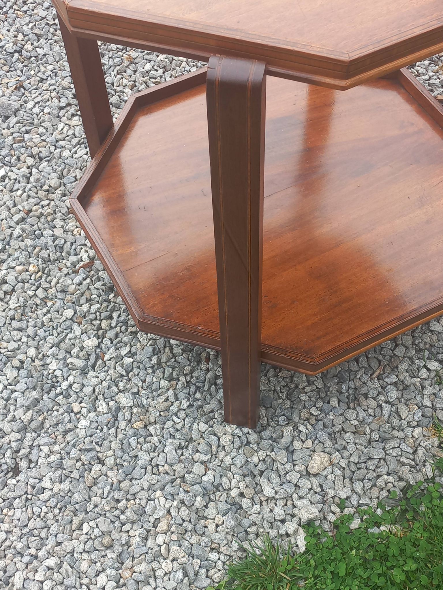 Art Deco folding side table in mahogany with double top marquetry.