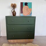 Vintage olive green chest of drawers with striped base