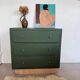 Vintage olive green chest of drawers with striped base