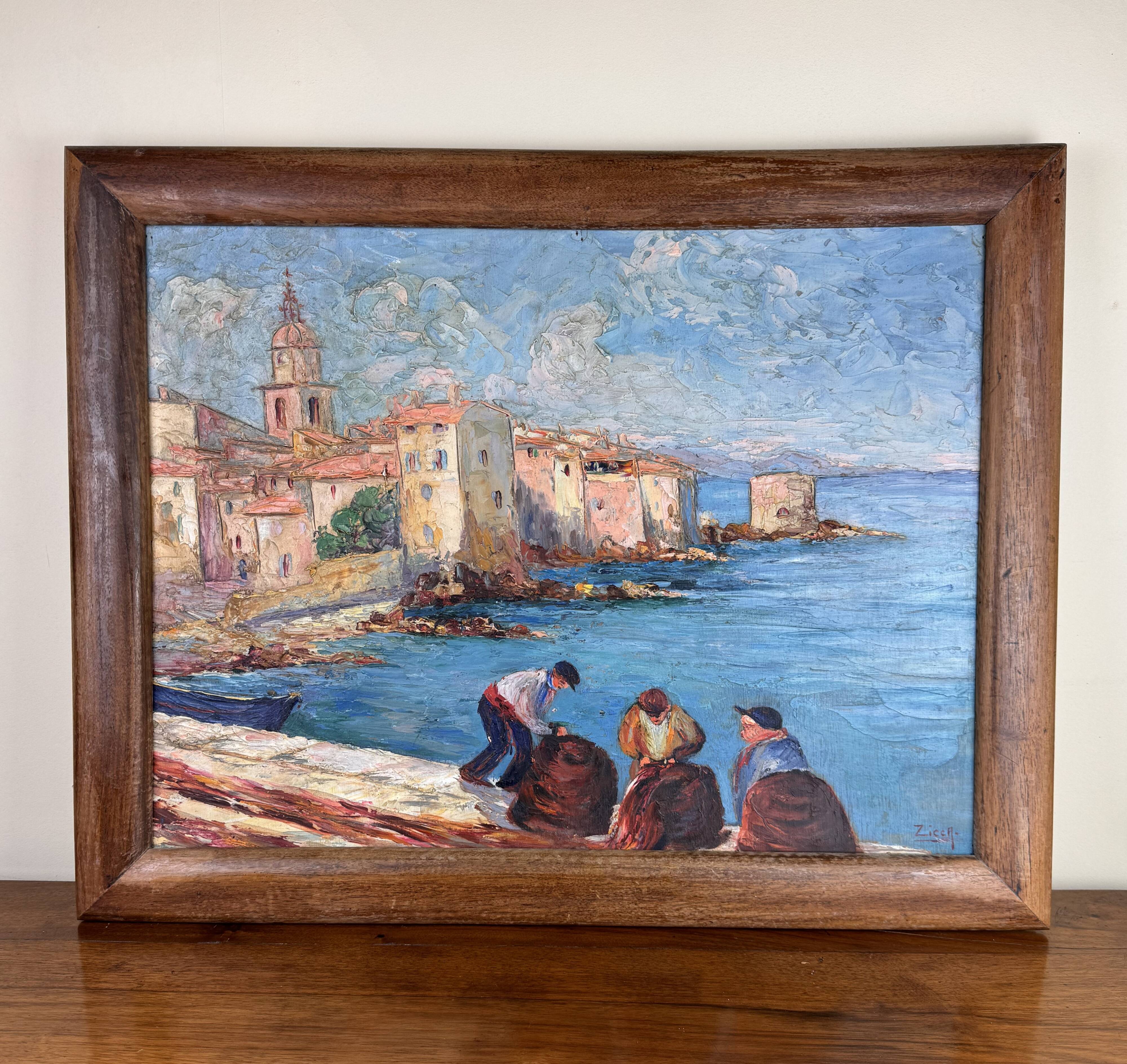 Saint Tropez Oil On Panel Signed By Zicca XX Eme
