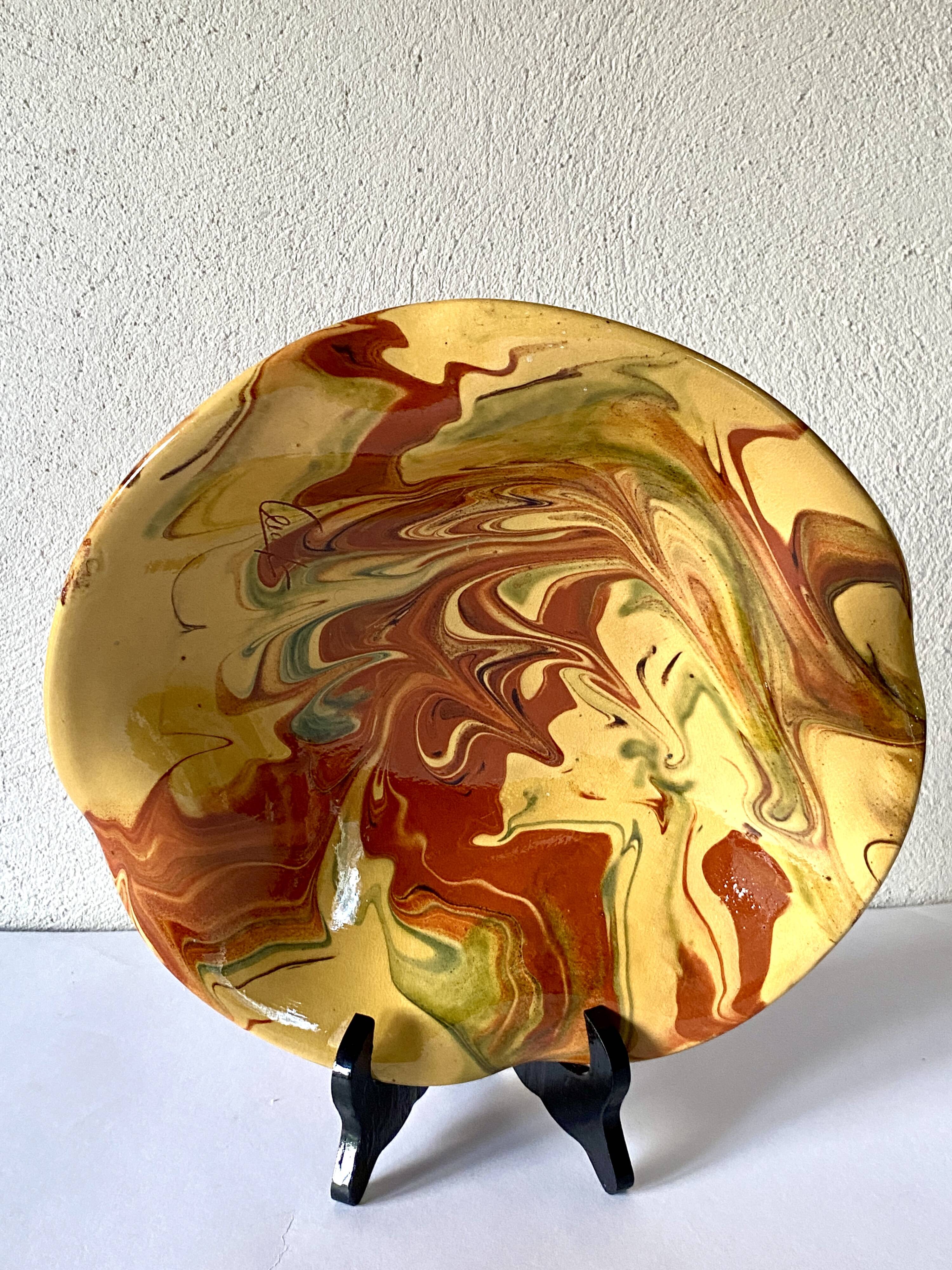 Dish on foot, glazed Provençal ceramic