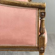 Louis XVI style canapé in carved wood and velvet, 20th century