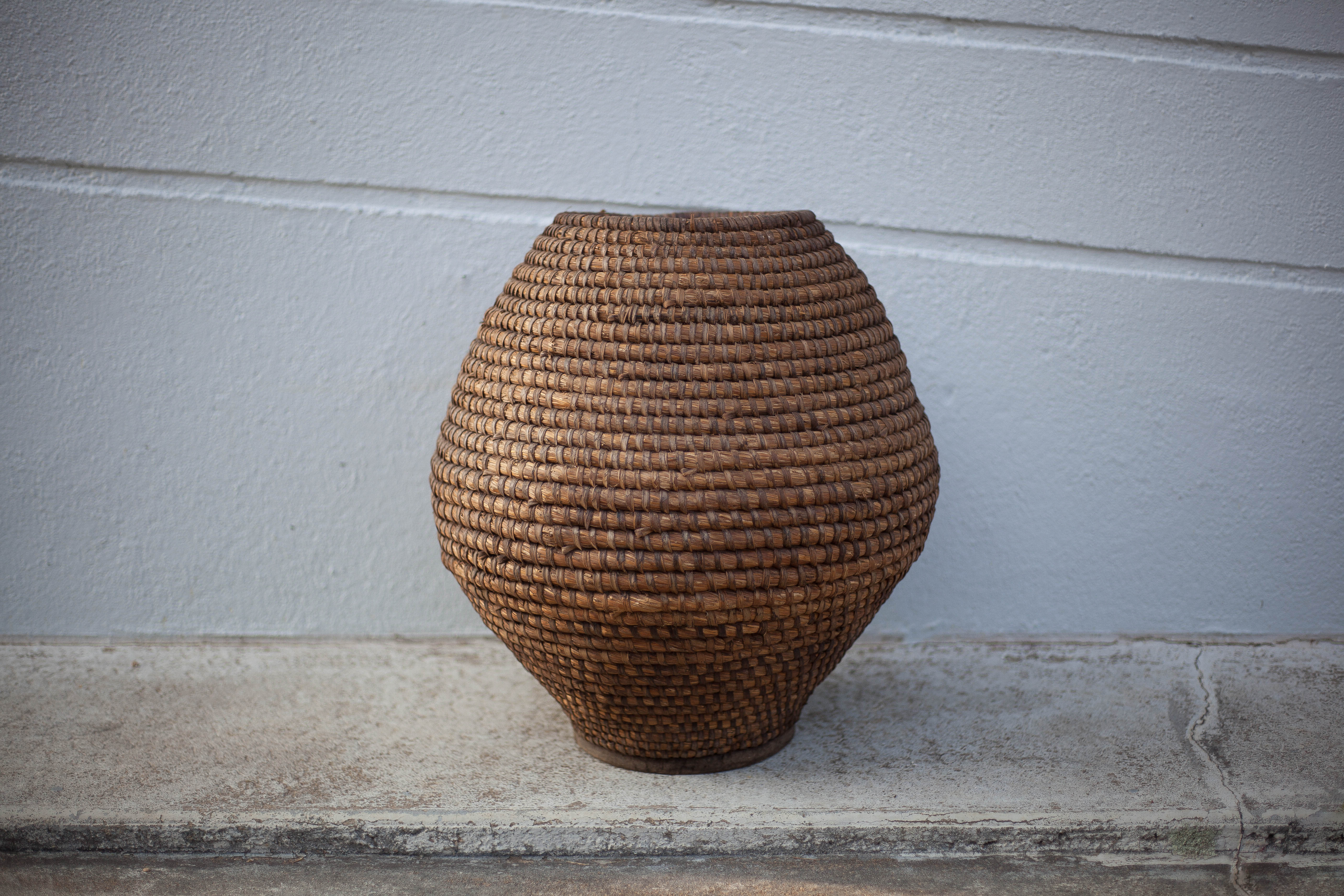 Old basket, straw and brabble, woven basket, interior decoration