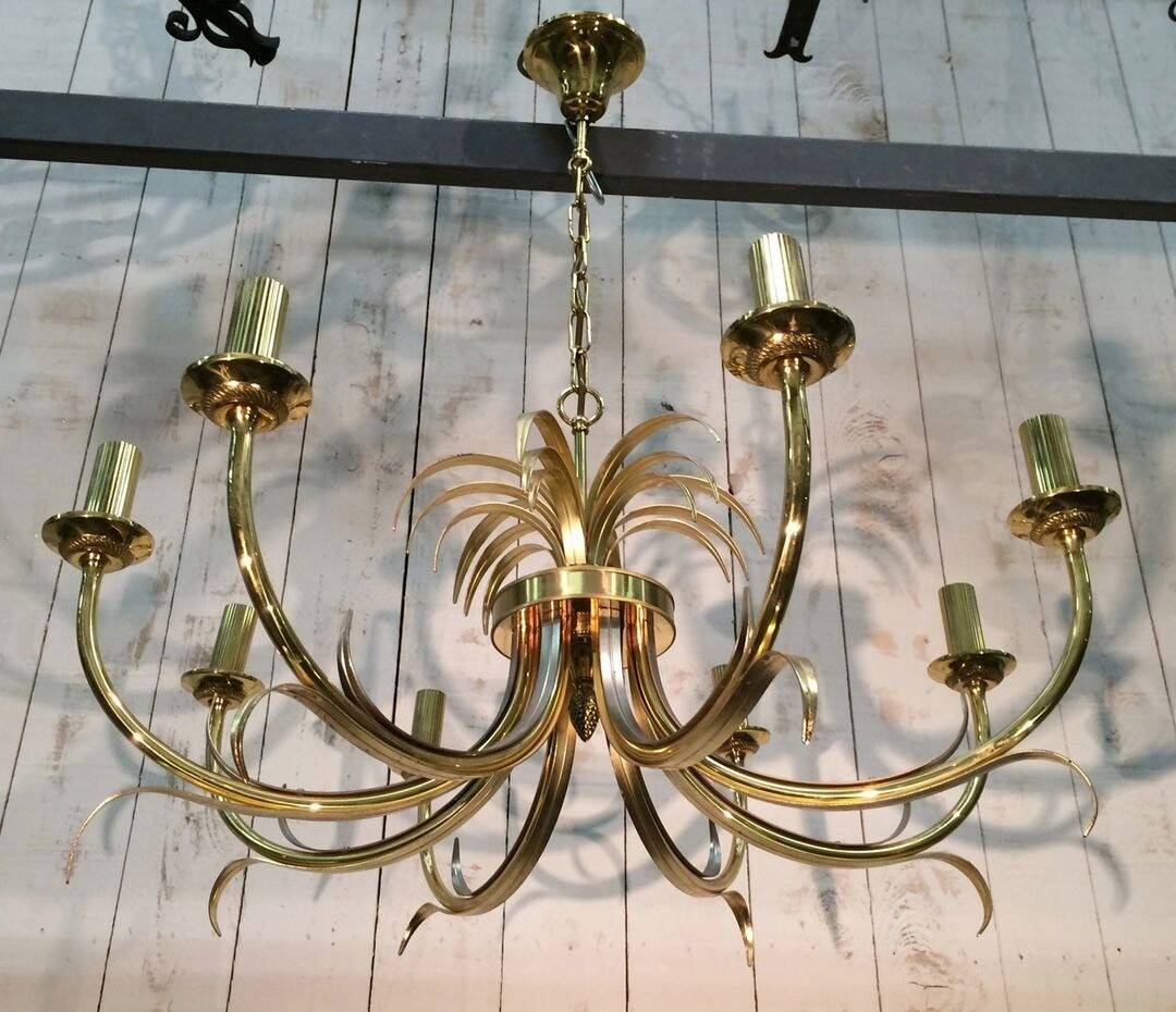 Brushed Metal and Gold Pineapple Pendant Light, Mid-Century Modern, French Work