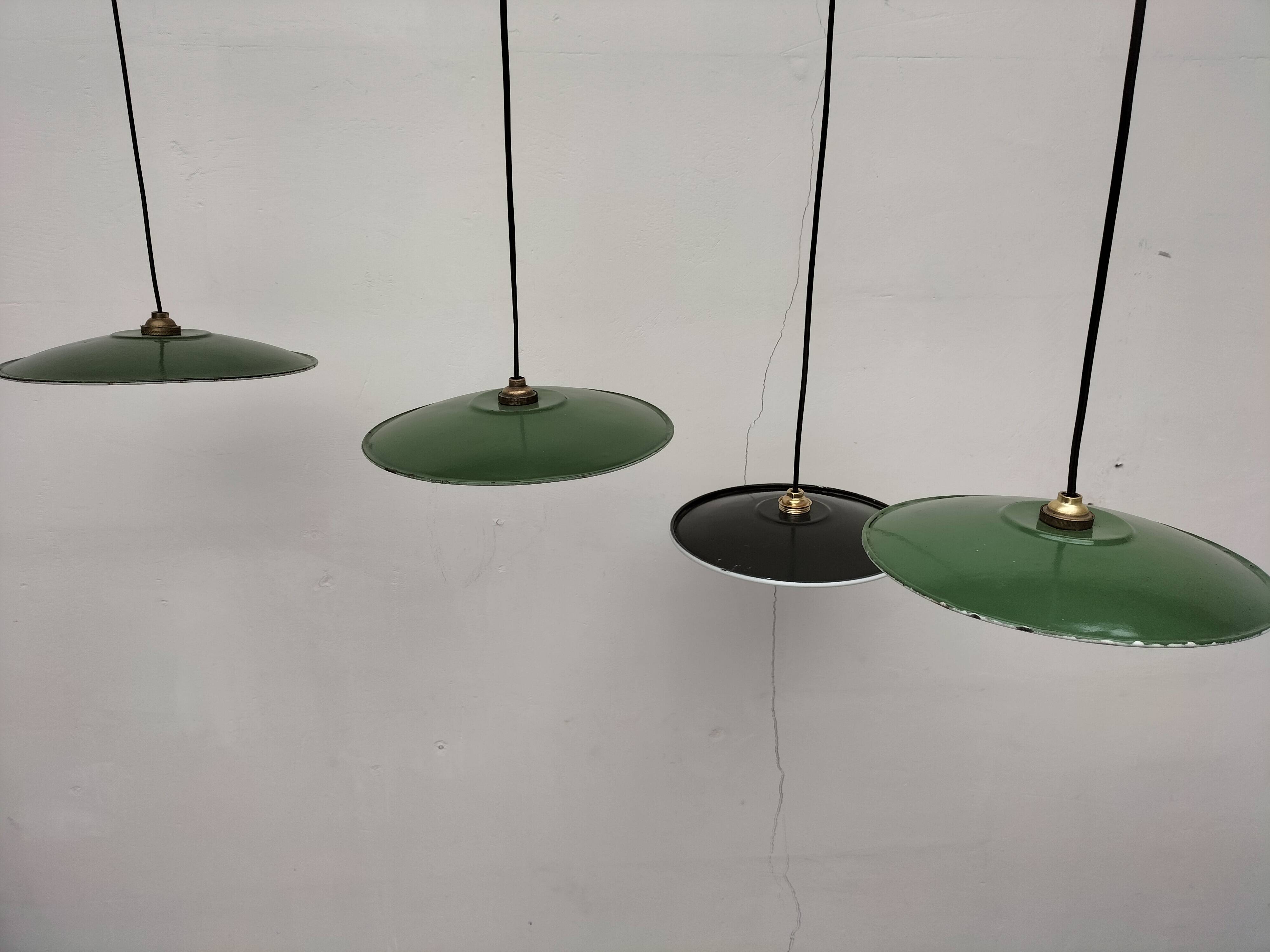 Enameled sheet metal pendant lights