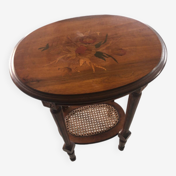 Old caned and inlaid pedestal table