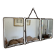 Vintage 1930s barber triptych mirror with camouflage beveled glass - 25 x 59 cm