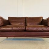 Danish mid-century vintage Mogens Hansen 2 person cognac brown leather sofa 60s