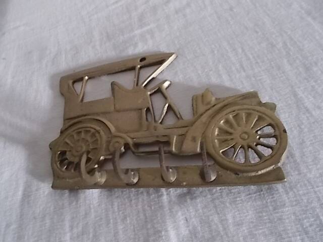 Tea towel holder or brass wall key holder in jalopy shape