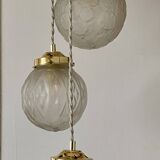 Vintage art deco triple globe waterfall pendant light in frosted glass