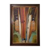Abstract Painting on board, framed, circa 1970s