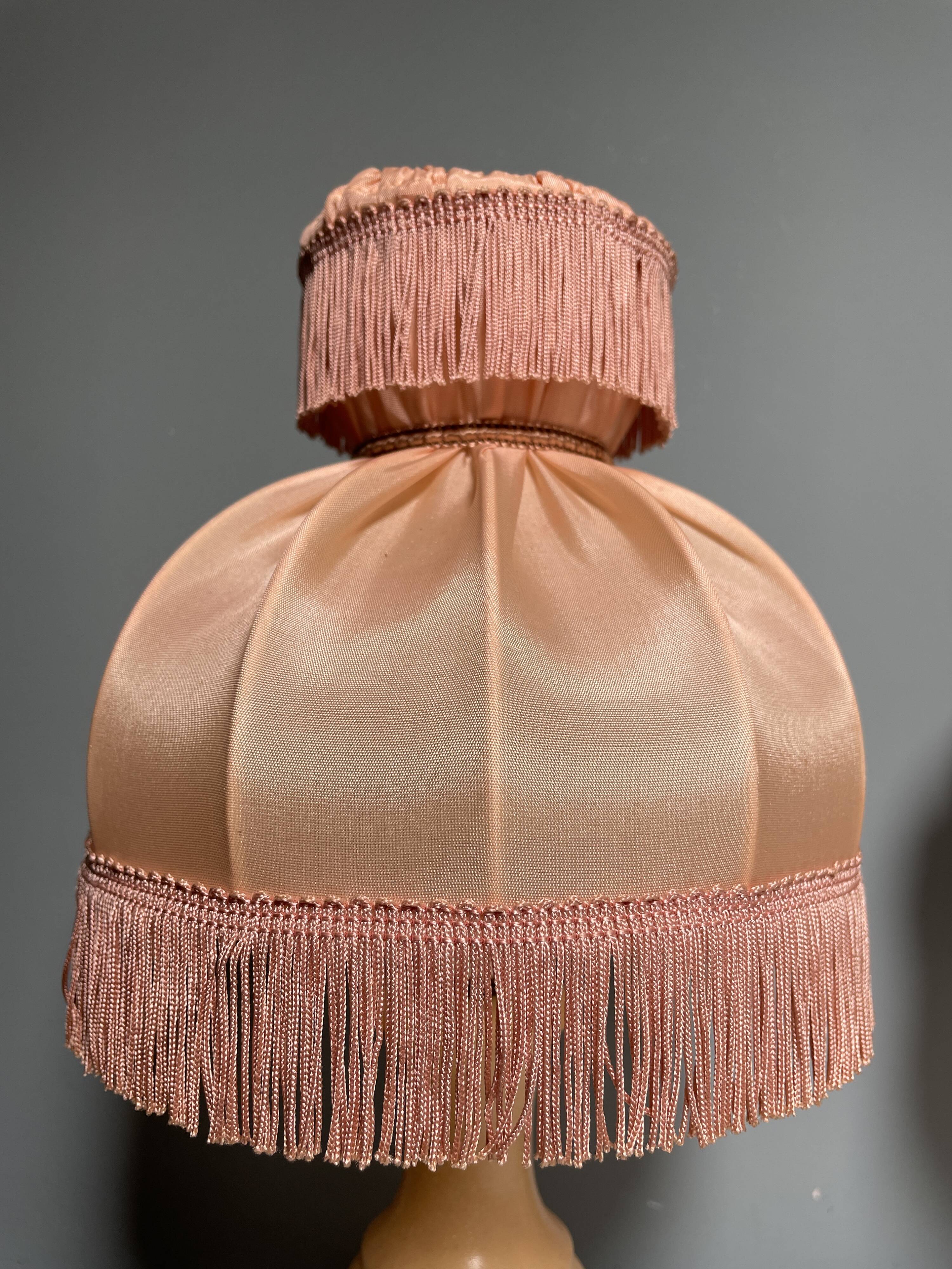 Pair of vintage bedside lamps with pink fringes