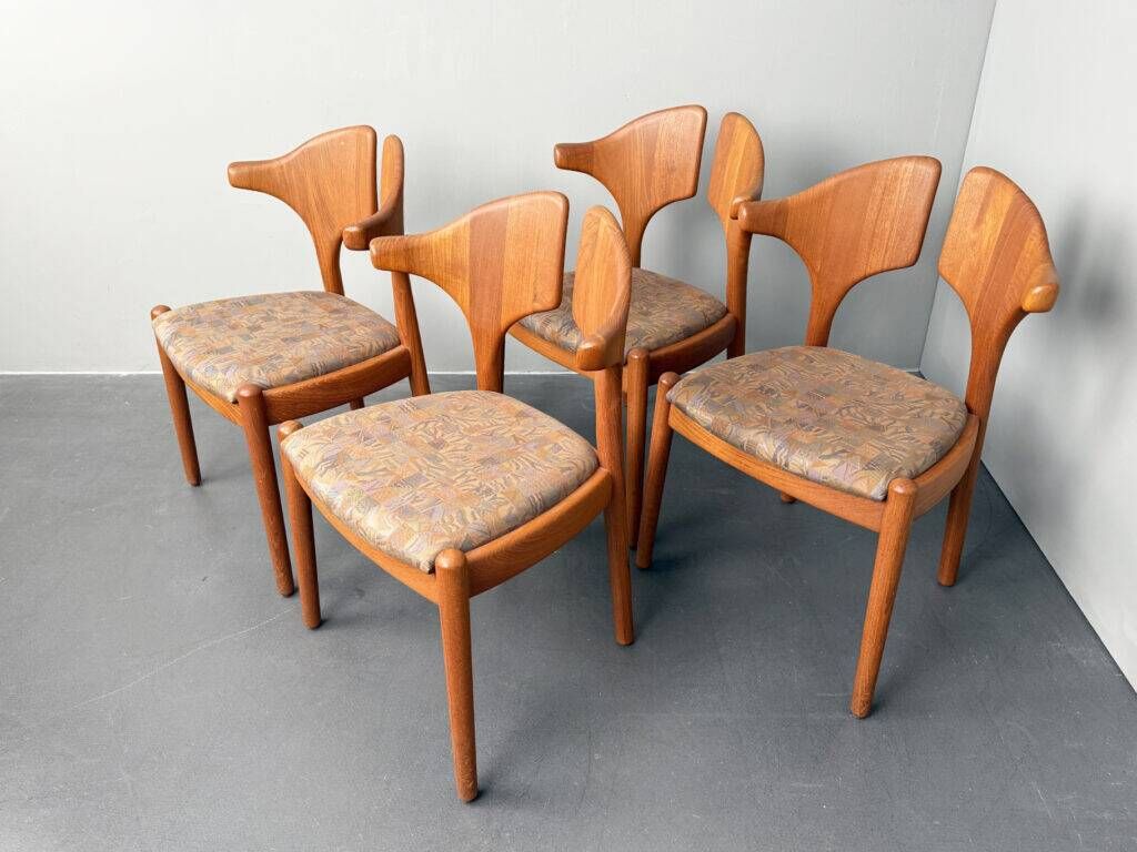 Set of 4 organic dining chairs, solid teak wood by Kai Kristiansen for Schou Andersen, Denmark, 1970s