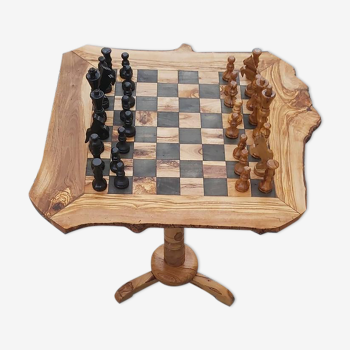 Rustic chess table olive wood, chess game 18"