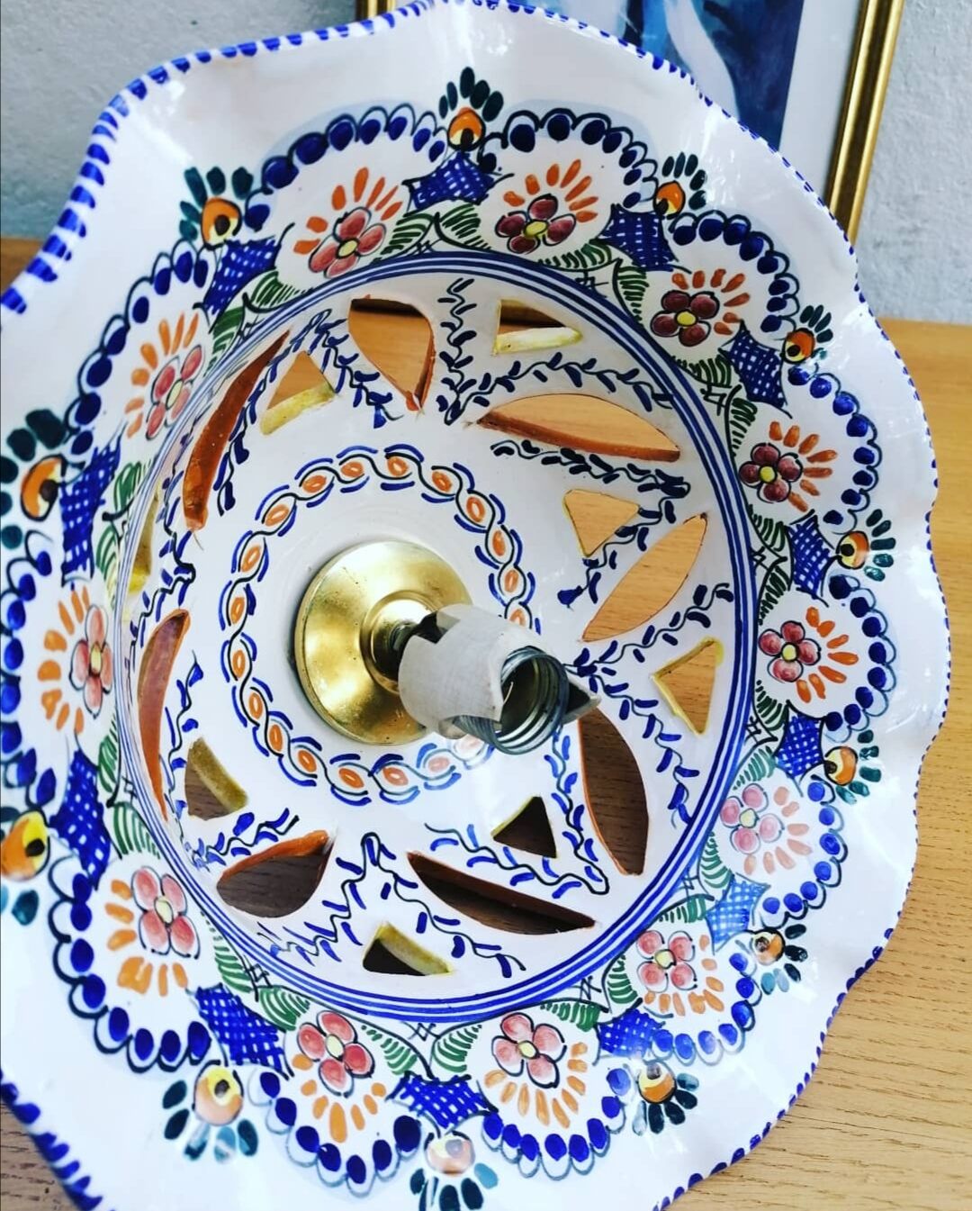 Vintage hand-painted earthenware suspension