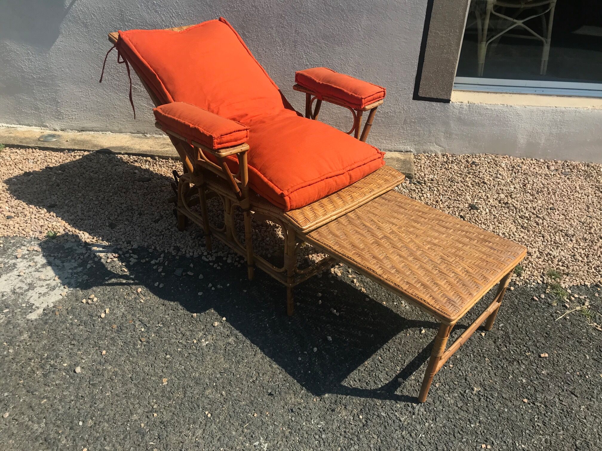 Rattan long chair and cushion