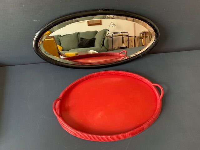 Old oval mirror 30s black wood