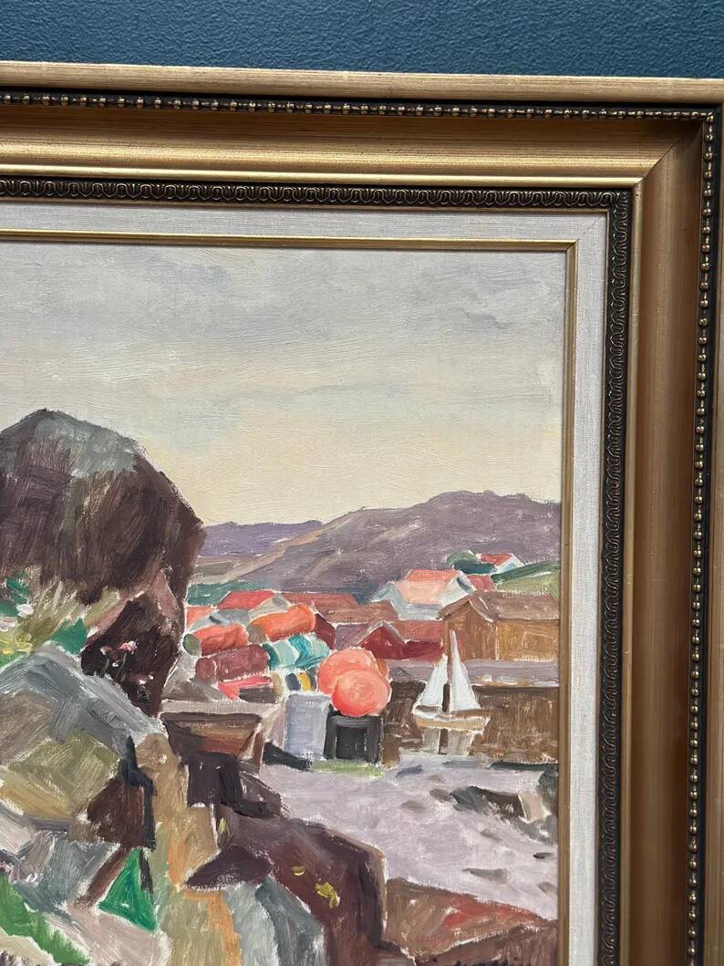 Original Swedish Oil on Canvas - 'The Dark Cliff' by Ellis Wallin - Signed - Dated 1962 - Vintage and Framed